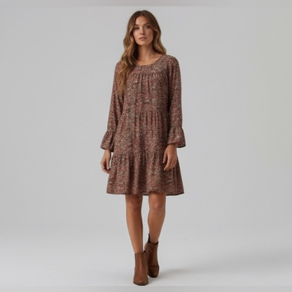 Boho Floral Flounce Sleeve Smock Dress - Picture 1 of 7